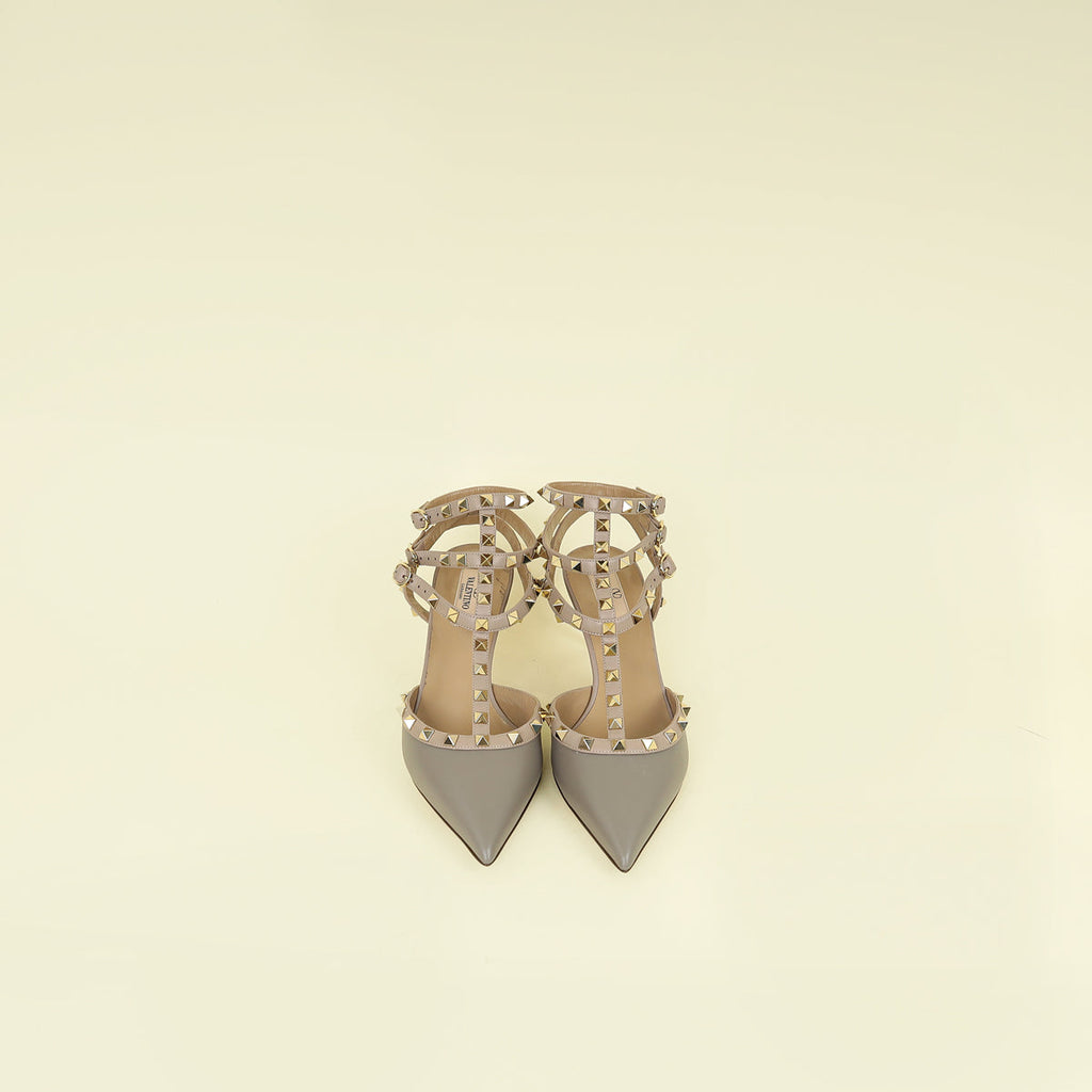 Valentino Taupe Rockstud Caged Ankle Strap Pump 40