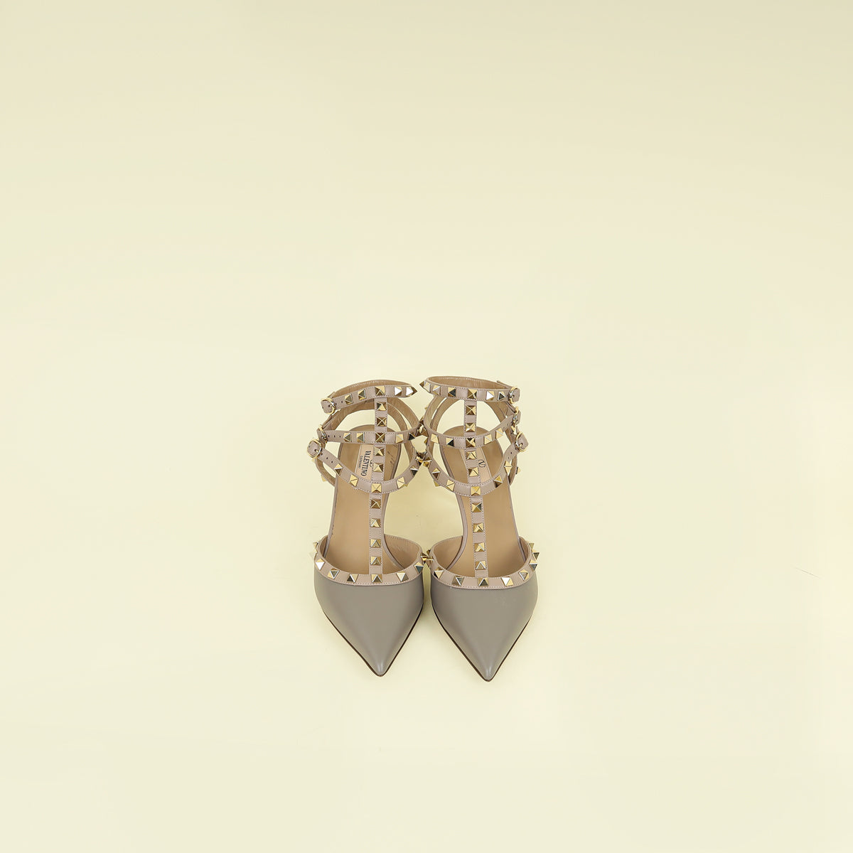 Valentino Taupe Rockstud Caged Ankle Strap Pump 40