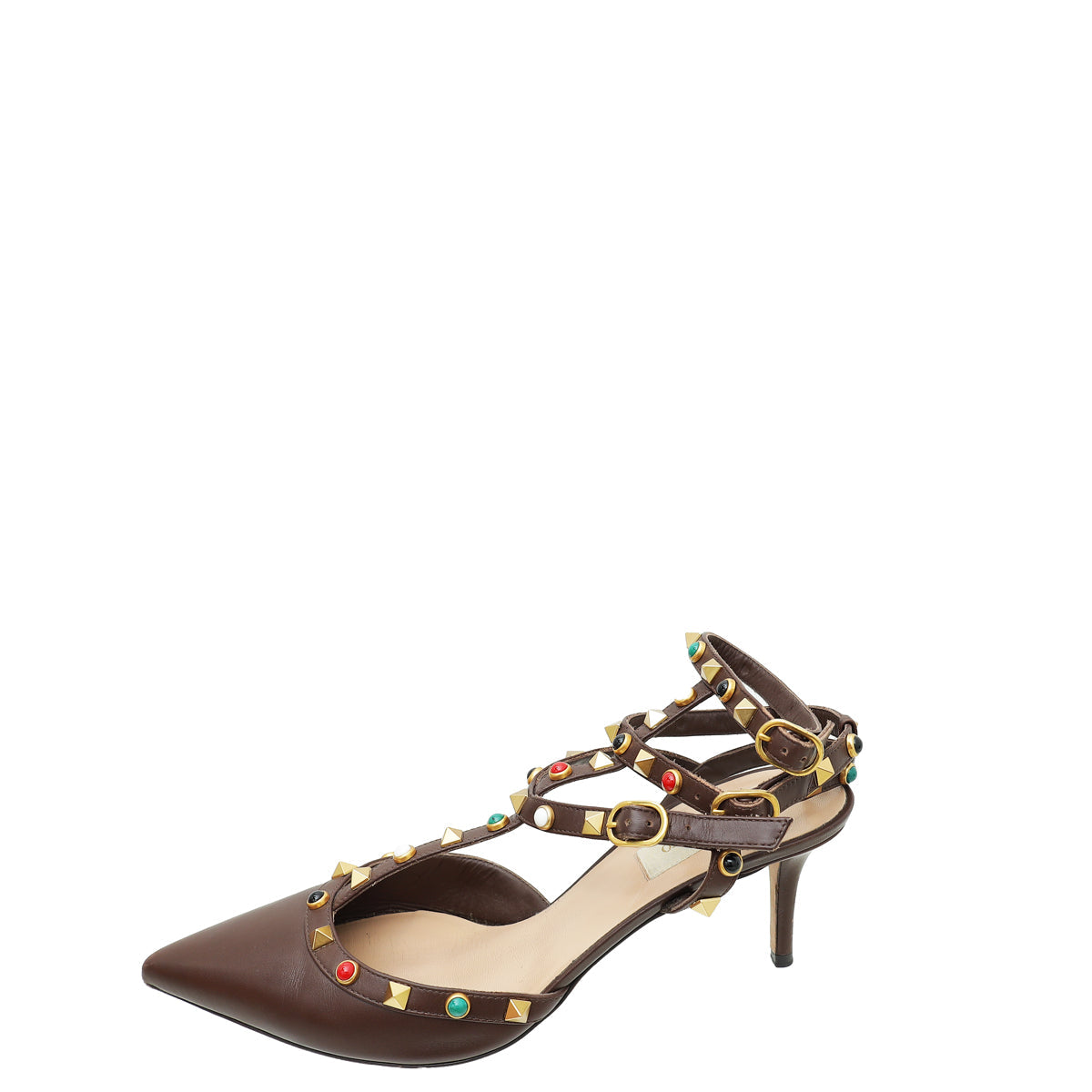 Valentino Brown Rockstud Caged Sandal 40