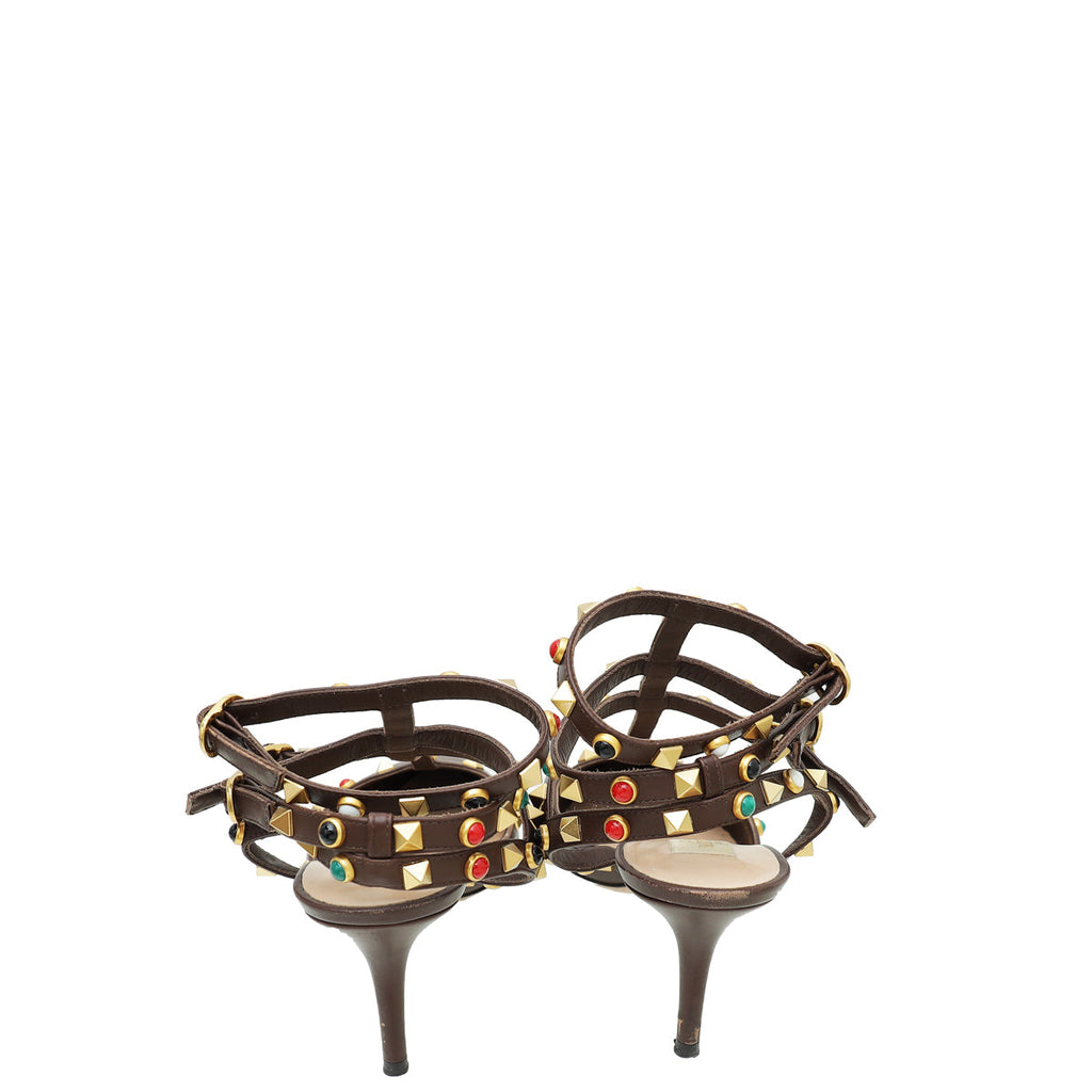 Valentino Brown Rockstud Caged Sandal 40