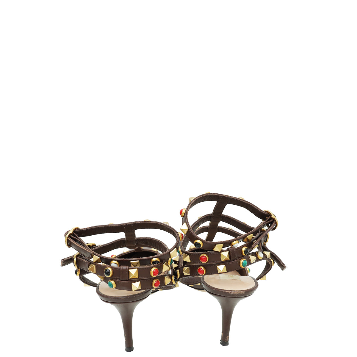 Valentino Brown Rockstud Caged Sandal 40