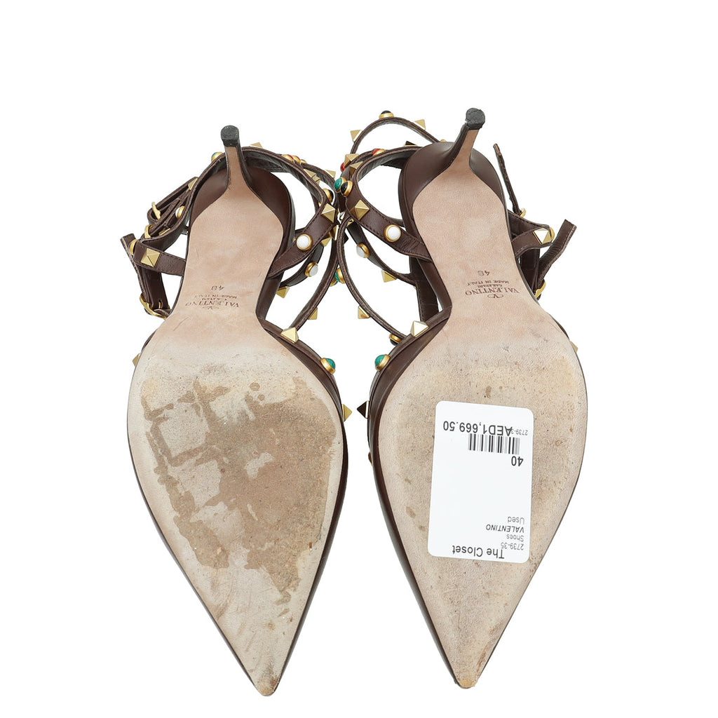 Valentino Brown Rockstud Caged Sandal 40
