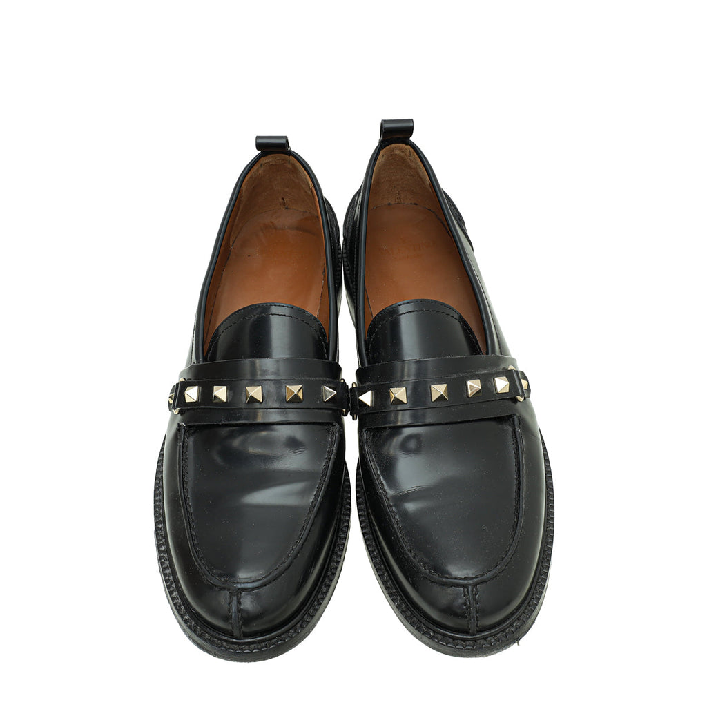 Valentino Black Rockstud Loafers 40