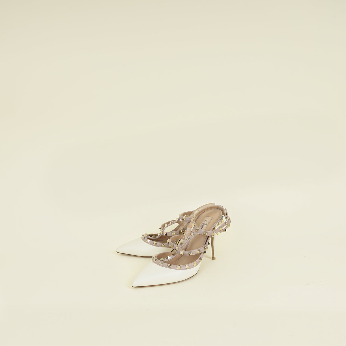 Valentino Creme Rockstud Caged Ankle Strap Pump 40