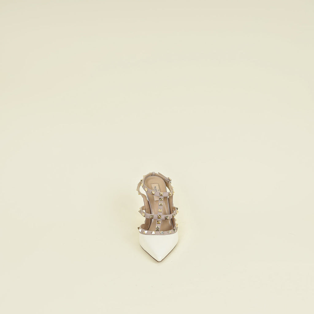 Valentino Creme Rockstud Caged Ankle Strap Pump 40