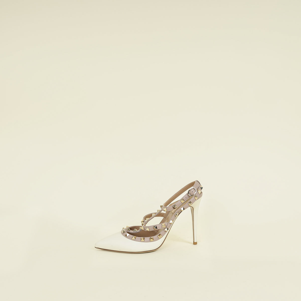Valentino Creme Rockstud Caged Ankle Strap Pump 40