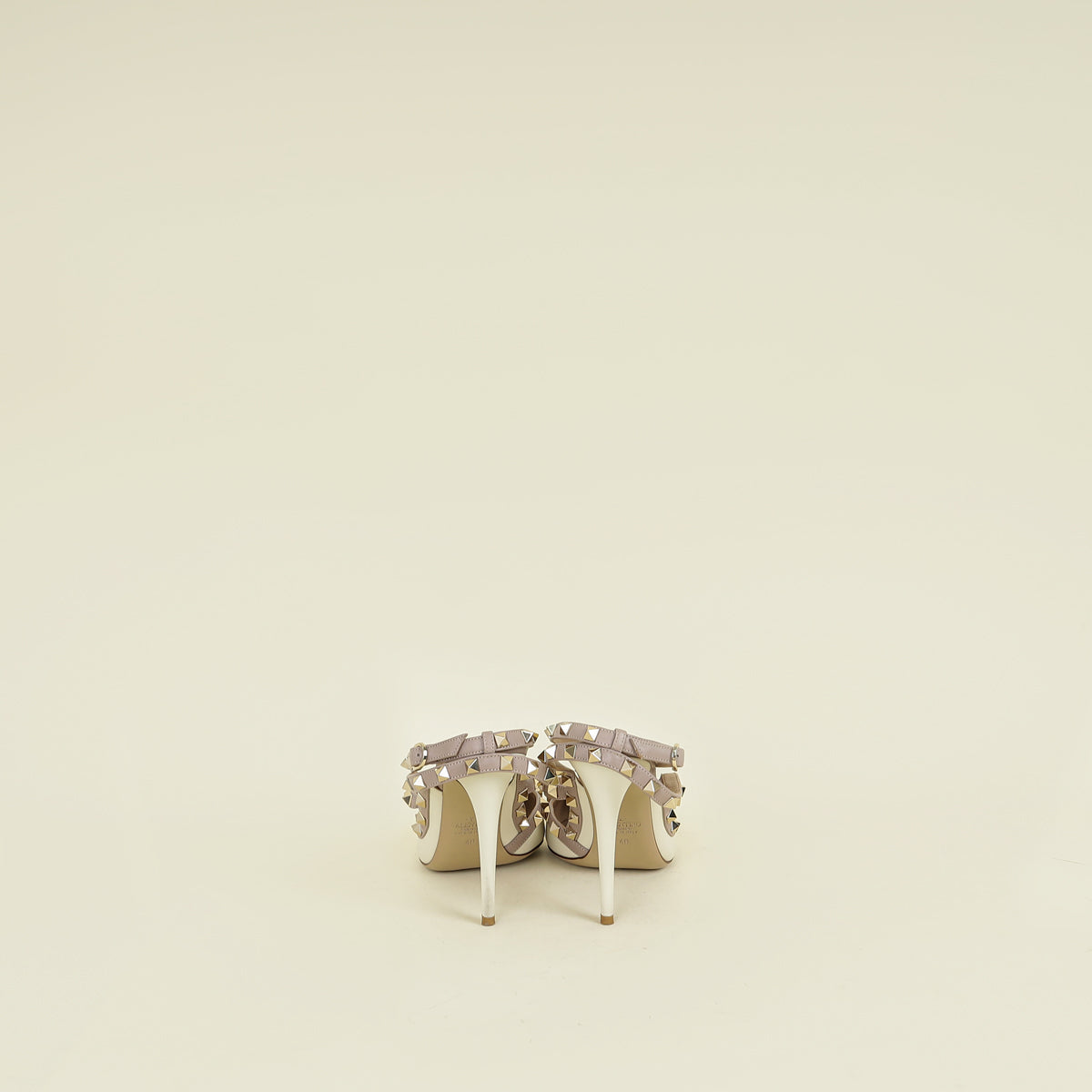 Valentino Creme Rockstud Caged Ankle Strap Pump 40