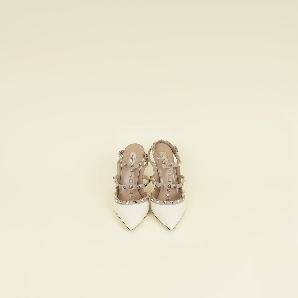 Valentino Creme Rockstud Caged Ankle Strap Pump 40