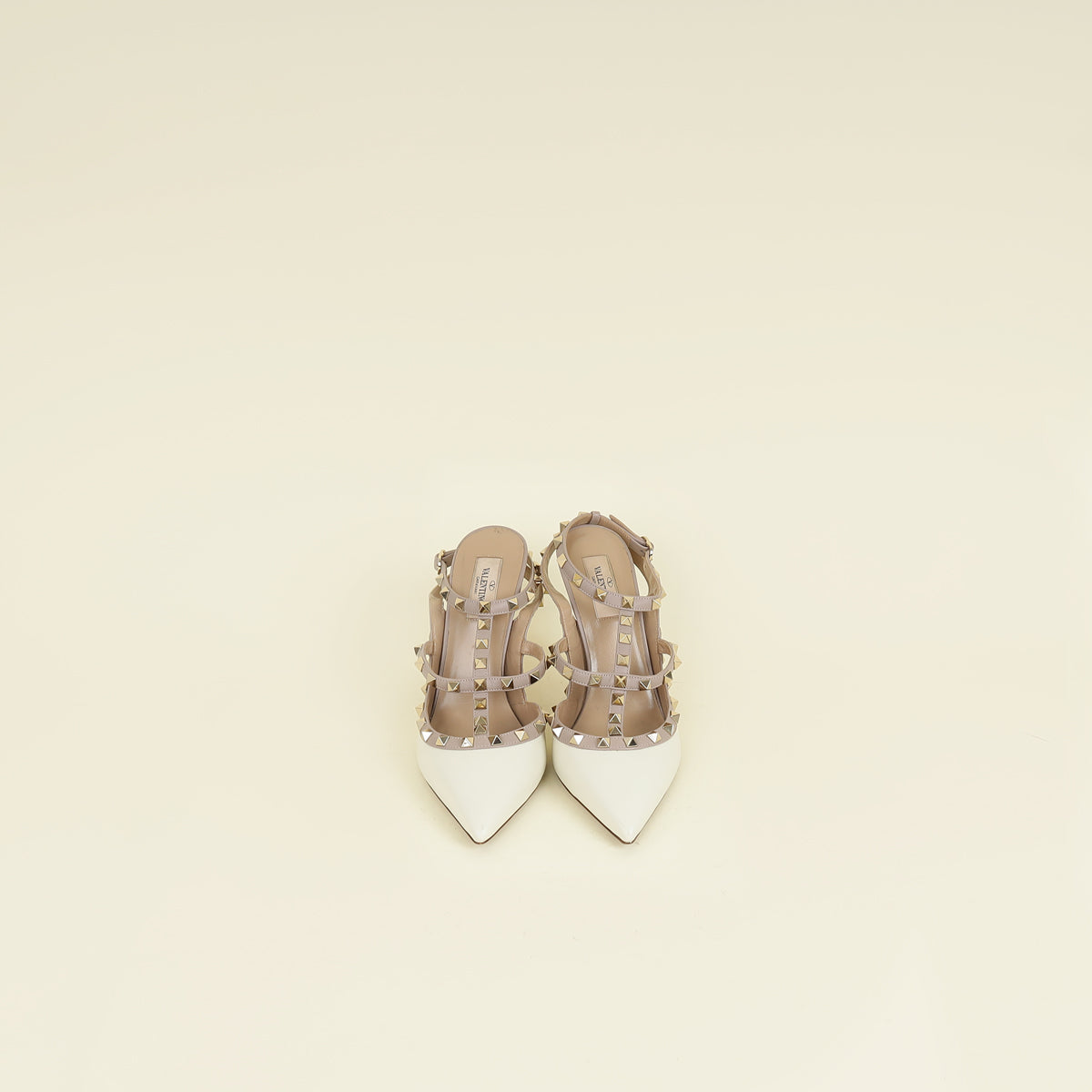 Valentino Creme Rockstud Caged Ankle Strap Pump 40