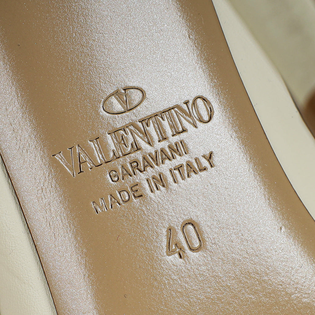 Valentino Creme Rockstud Caged Ankle Strap Pump 40