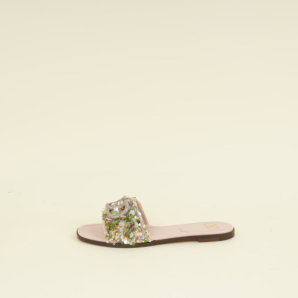 Valentino Multicolor VLogo Sequins Flats Slides 40