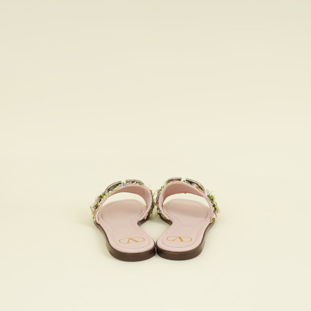 Valentino Multicolor VLogo Sequins Flats Slides 40