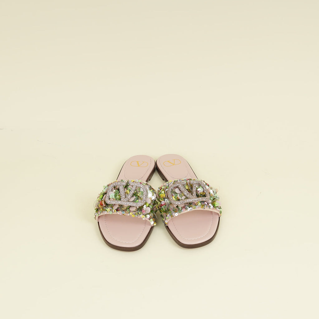 Valentino Multicolor VLogo Sequins Flats Slides 40