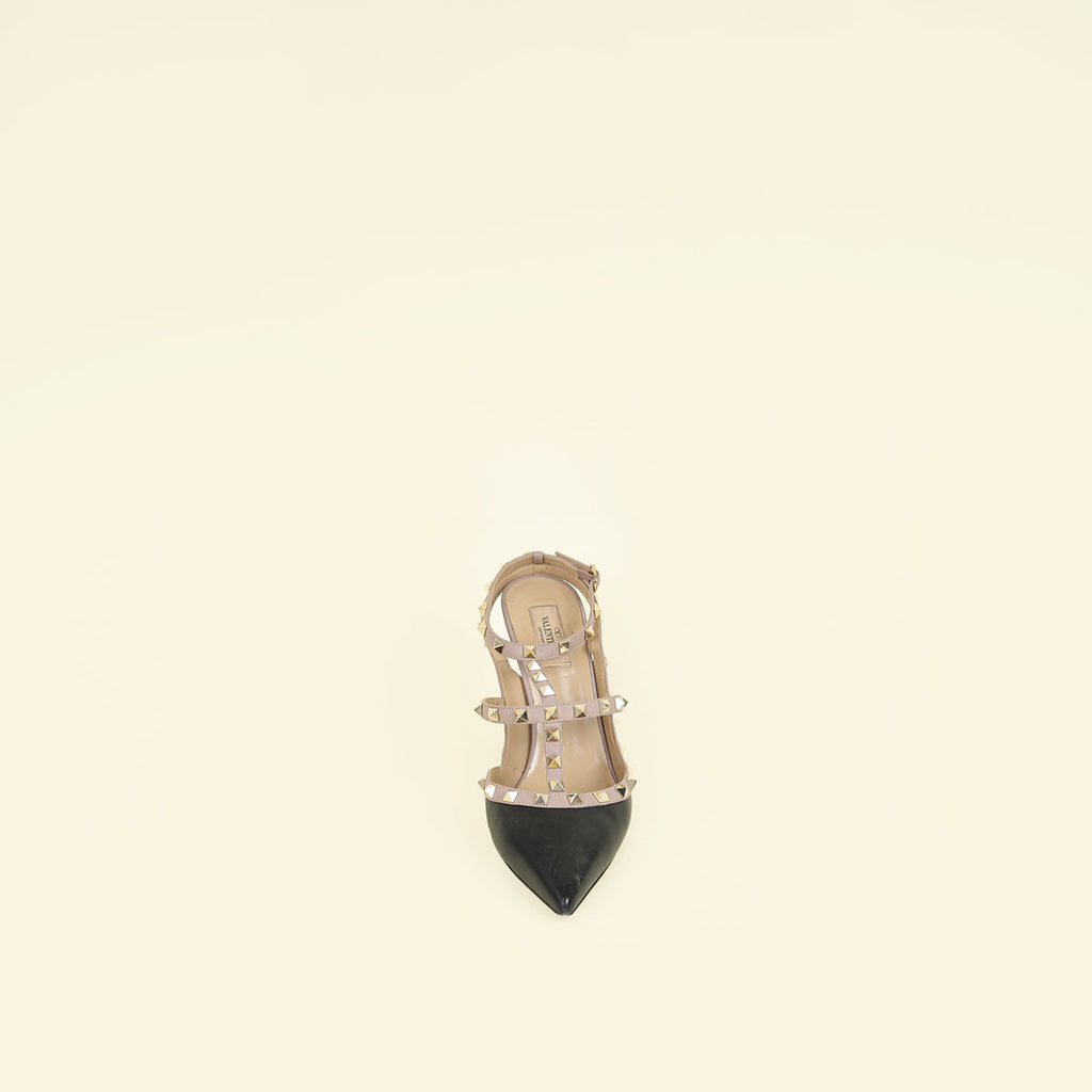 Valentino Black Rockstud Caged Ankle Strap Slingback Pump 41.5