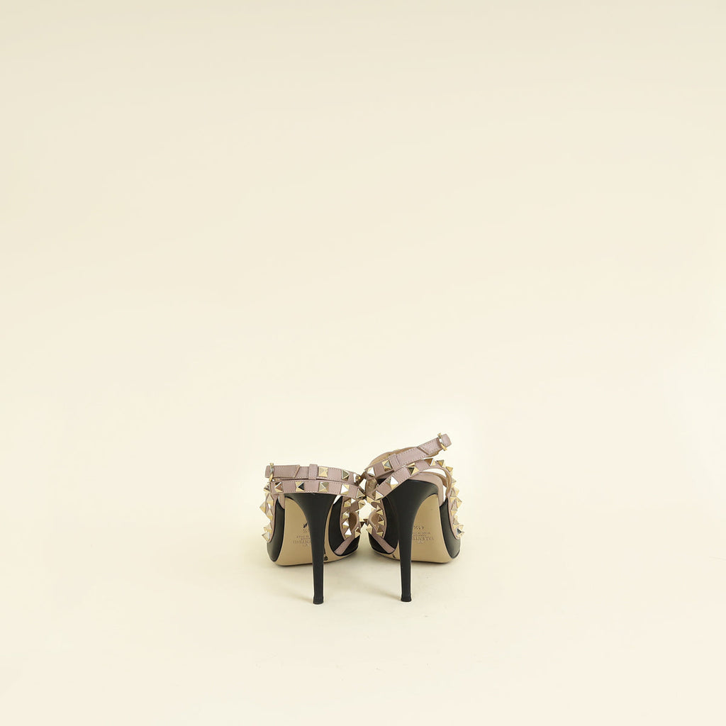 Valentino Black Rockstud Caged Ankle Strap Slingback Pump 41.5