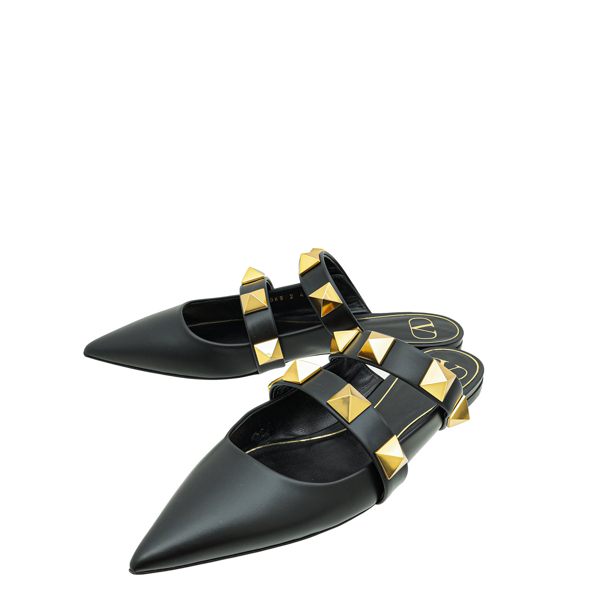 Valentino Black Roman Stud Flat Mules 41.5