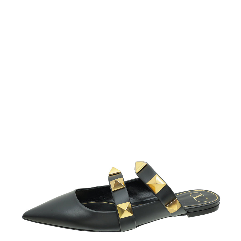 Valentino Black Roman Stud Flat Mules 41.5