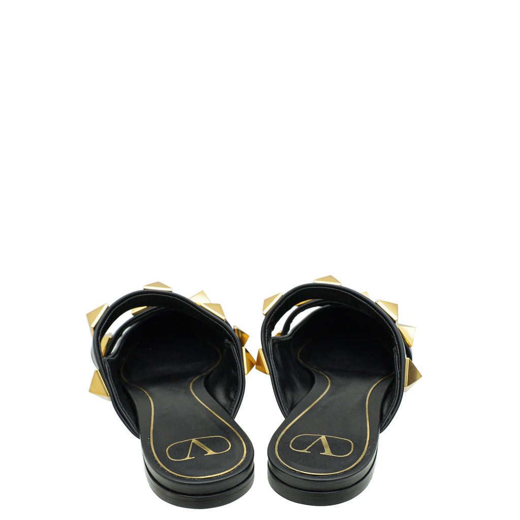 Valentino Black Roman Stud Flat Mules 41.5
