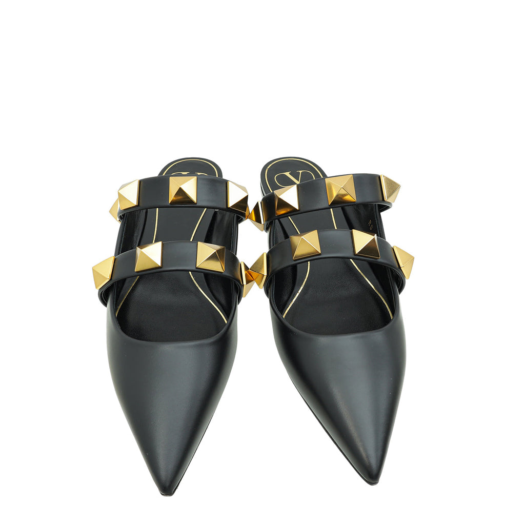 Valentino Black Roman Stud Flat Mules 41.5