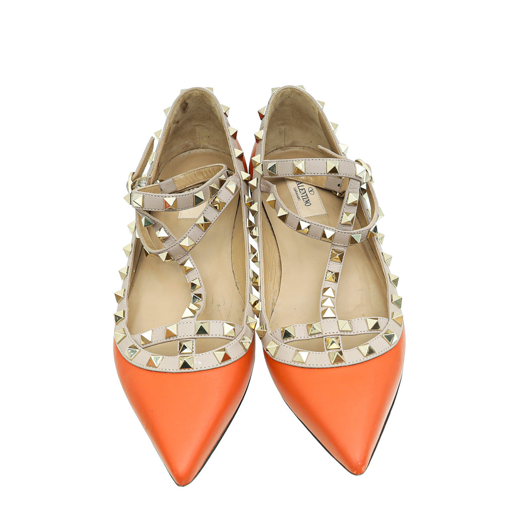 Valentino Rust Rockstud Caged Flat Ballerina 41