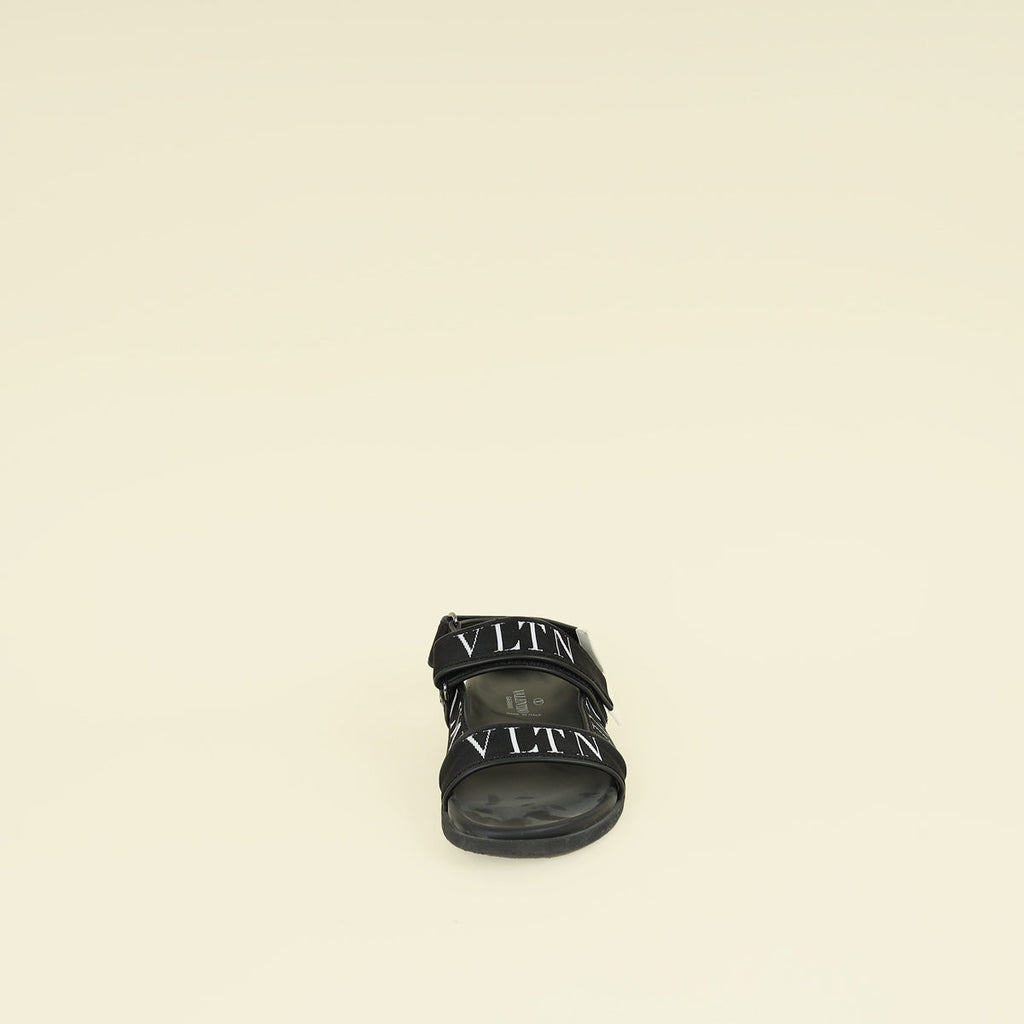 Valentino Black VLTN Logo Band Velcro Flat Sandals 41