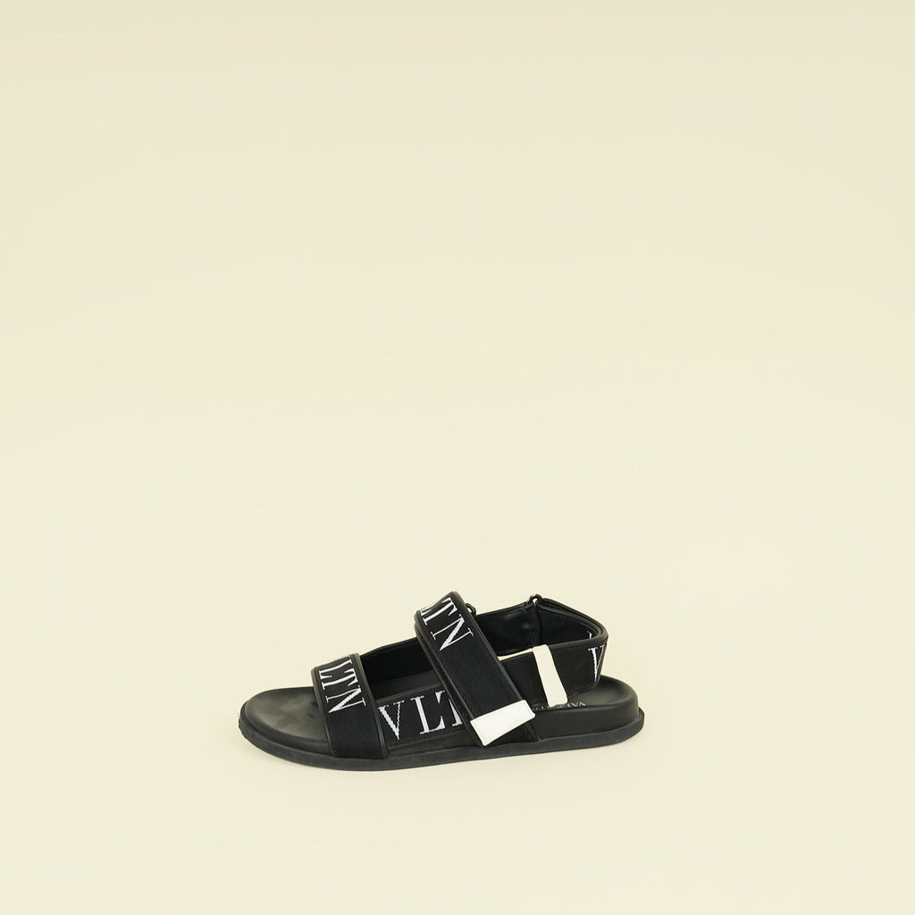 Valentino Black VLTN Logo Band Velcro Flat Sandals 41