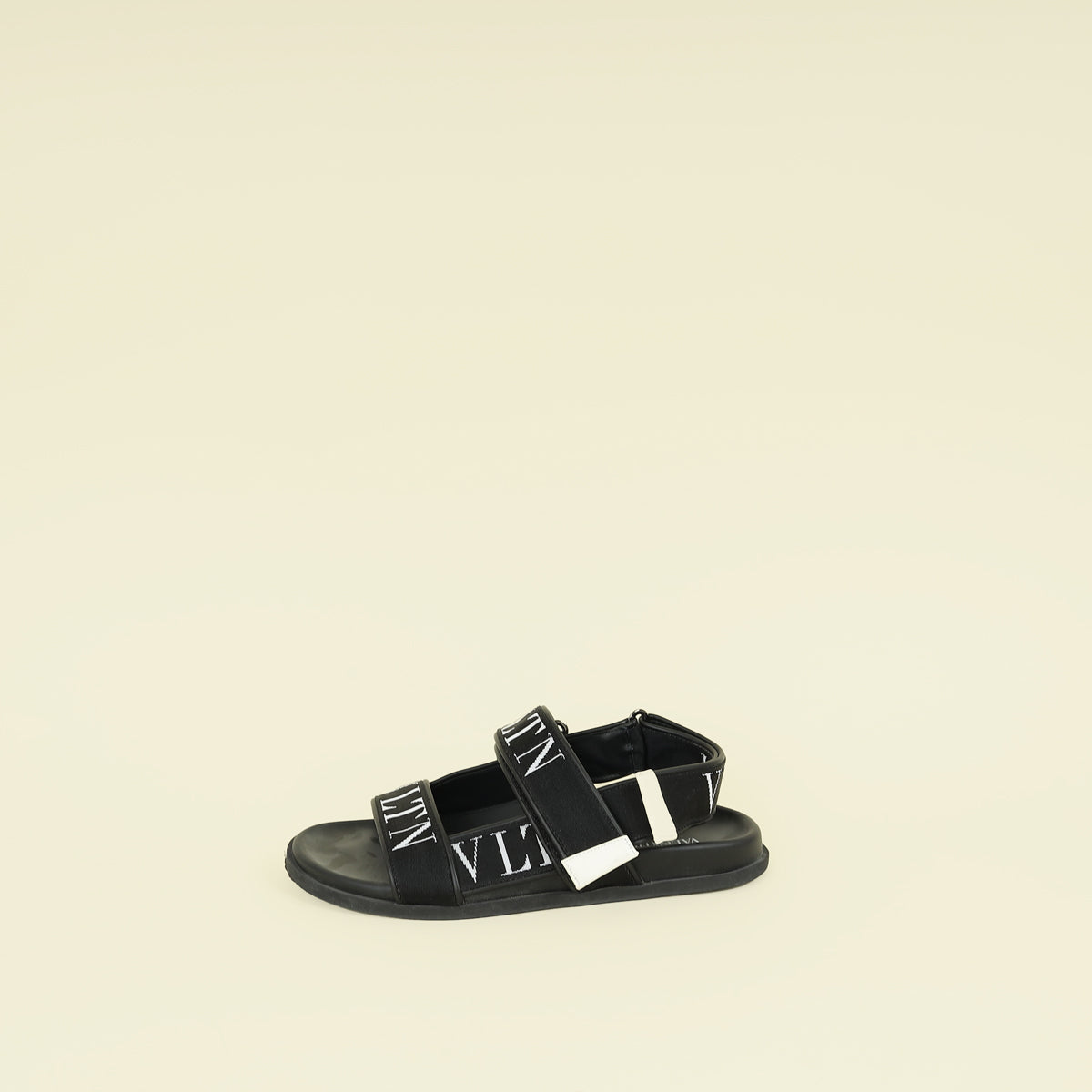 Valentino Black VLTN Logo Band Velcro Flat Sandals 41