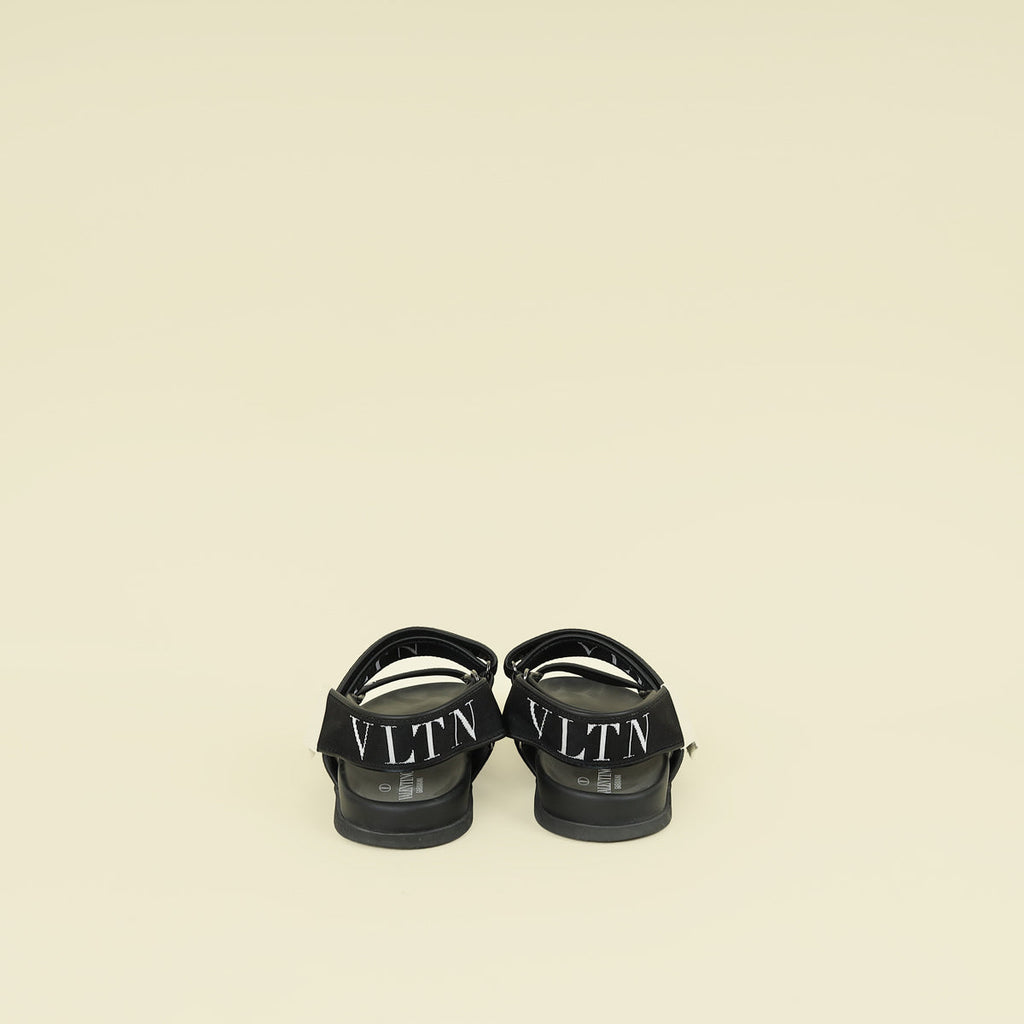 Valentino Black VLTN Logo Band Velcro Flat Sandals 41