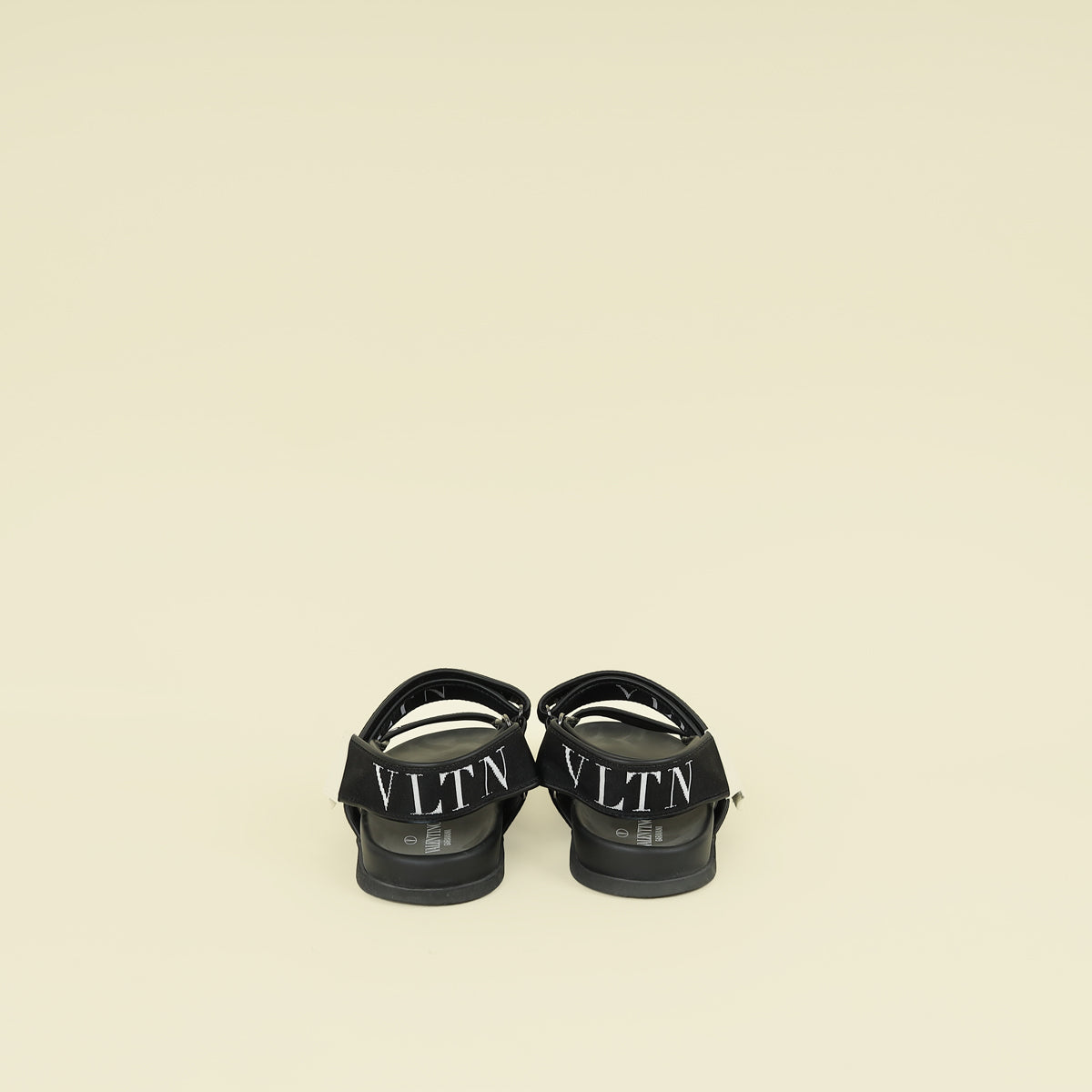 Valentino Black VLTN Logo Band Velcro Flat Sandals 41