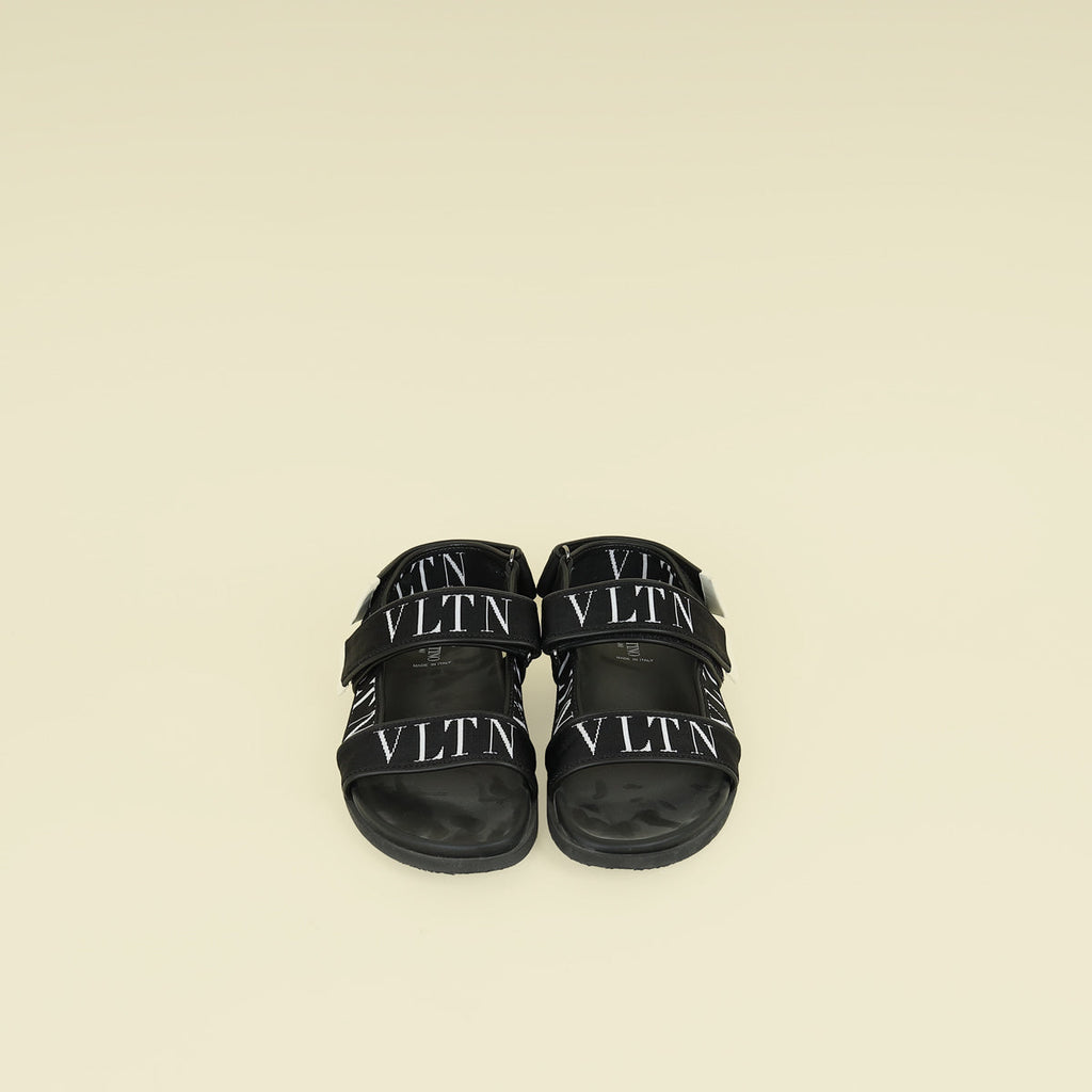 Valentino Black VLTN Logo Band Velcro Flat Sandals 41