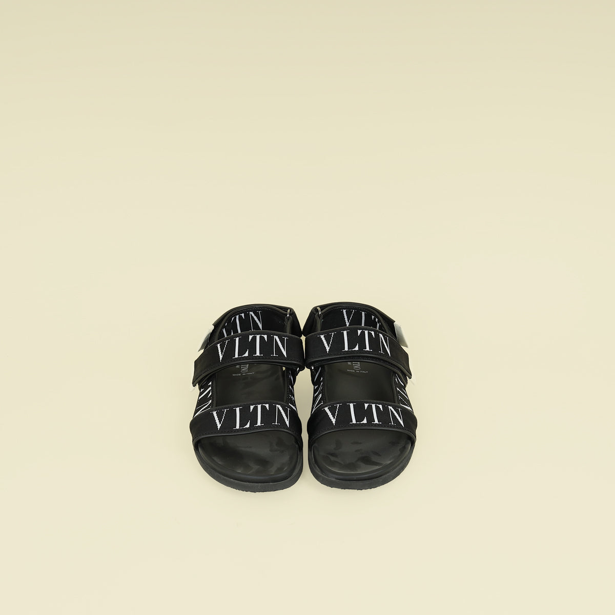 Valentino Black VLTN Logo Band Velcro Flat Sandals 41