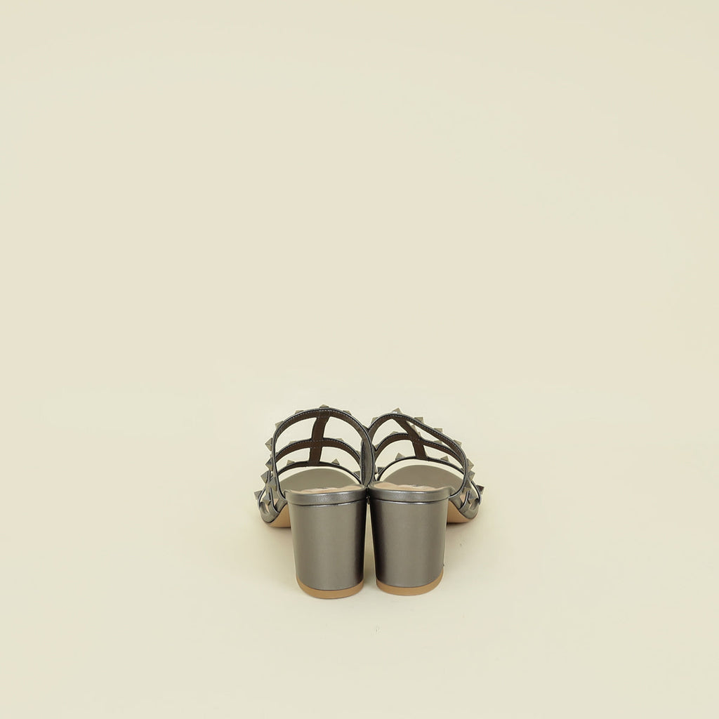 Valentino Metallic Grey Rockstud 60 Slide Sandals 41
