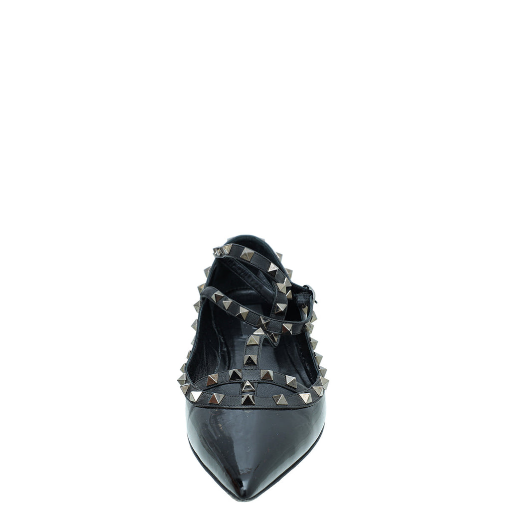 Valentino Black Rockstud Caged Ankle Strap Flats 42