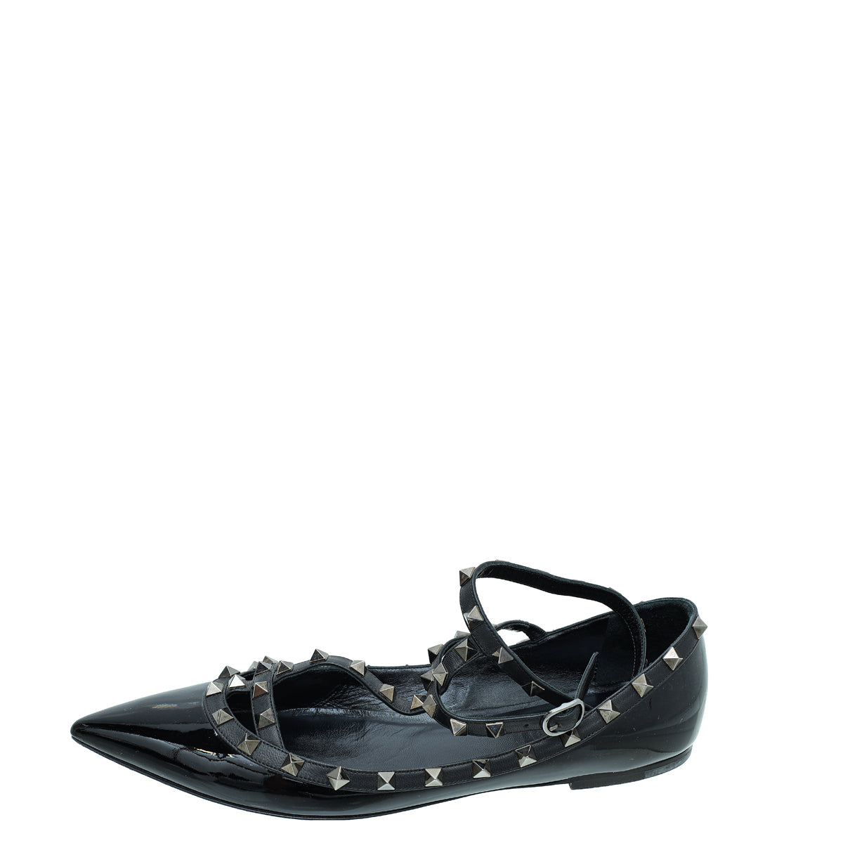 Valentino Black Rockstud Caged Ankle Strap Flats 42