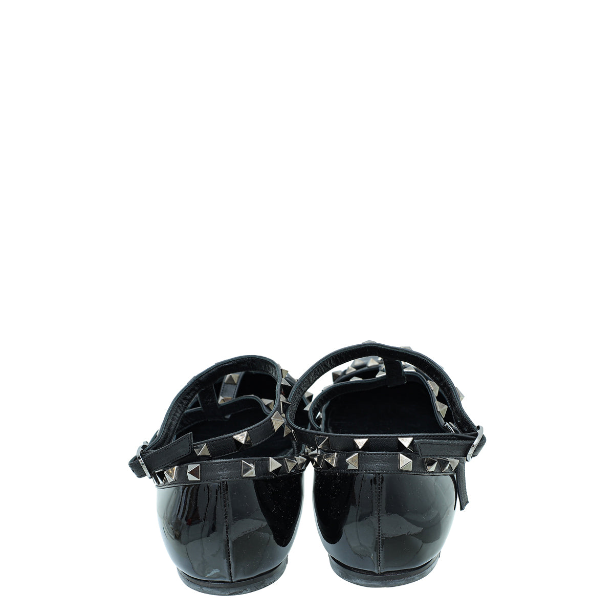 Valentino Black Rockstud Caged Ankle Strap Flats 42