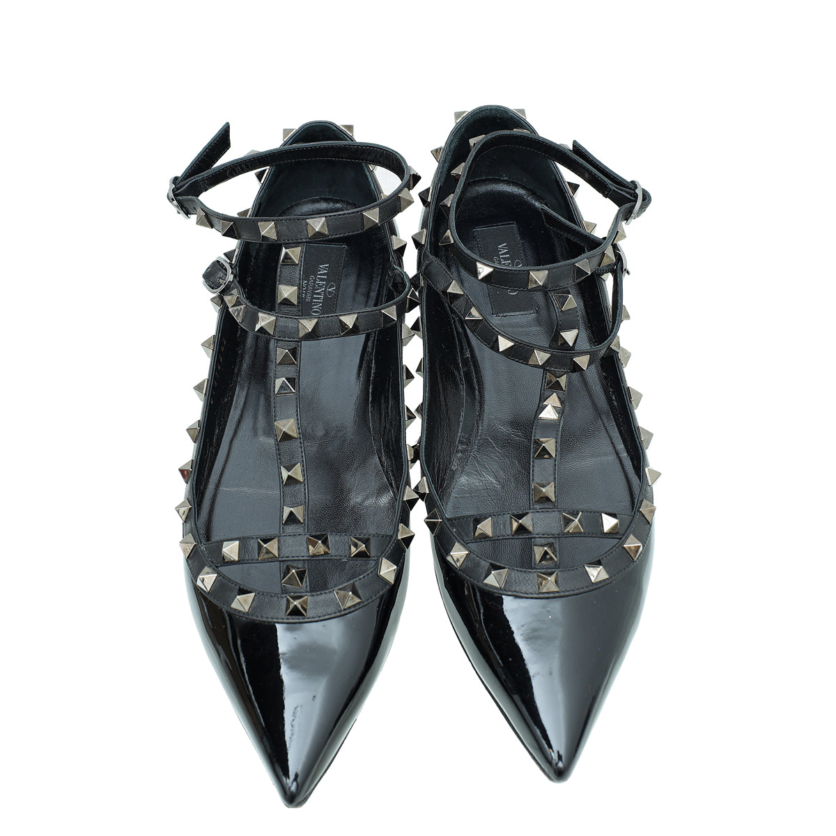 Valentino Black Rockstud Caged Ankle Strap Flats 42