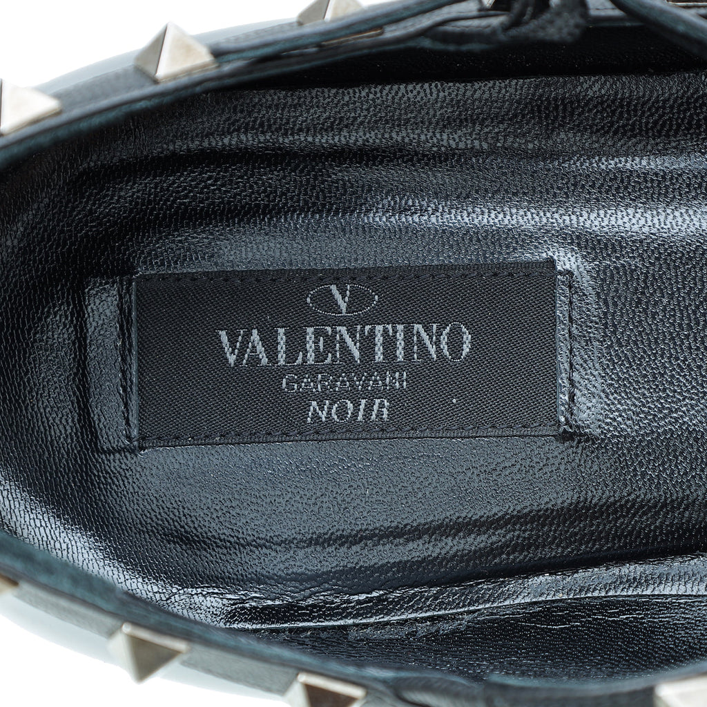 Valentino Black Rockstud Caged Ankle Strap Flats 42