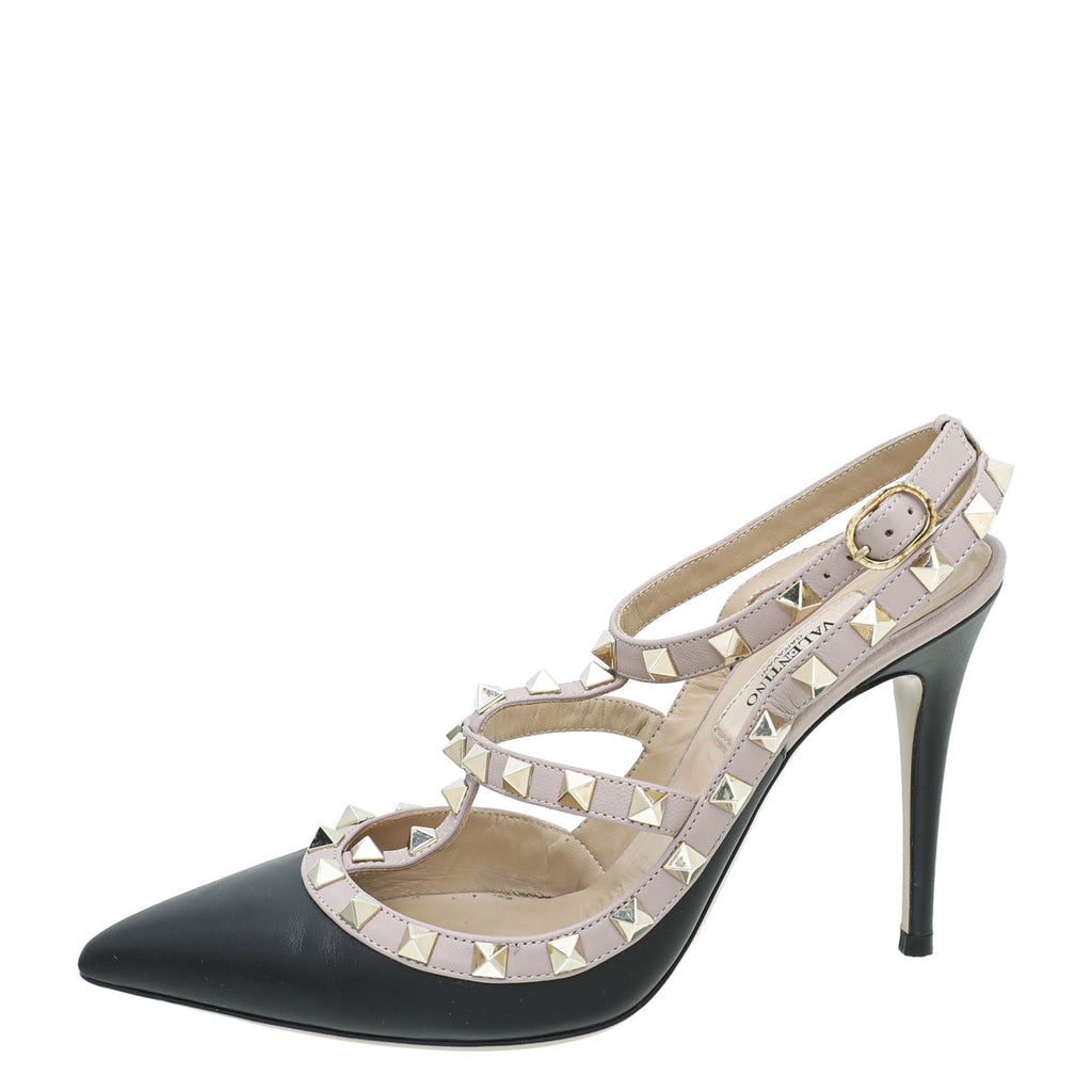 Valentino Bicolor Rockstud Caged Ankle Strap Pump 37.5
