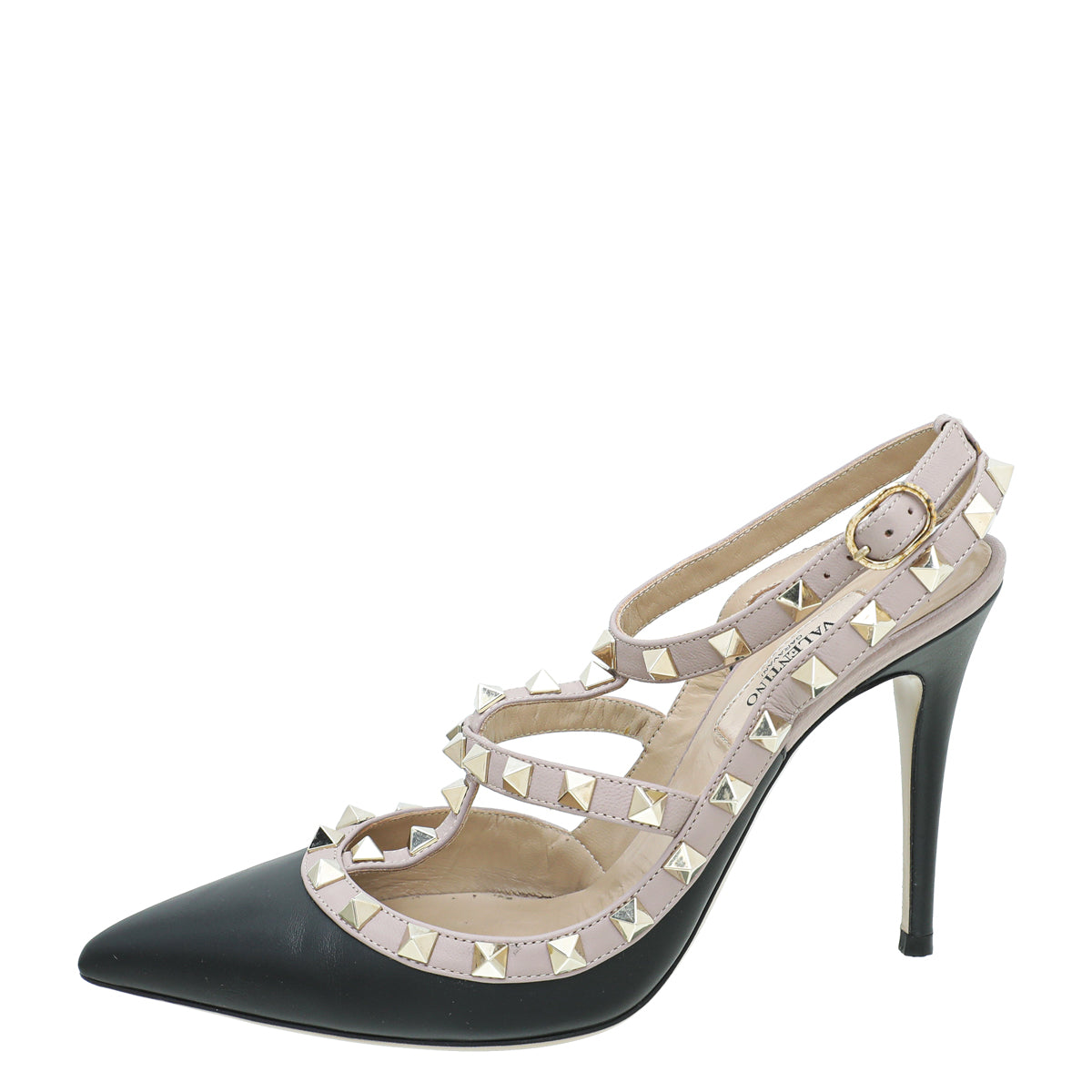 Valentino Bicolor Rockstud Caged Ankle Strap Pump 37.5