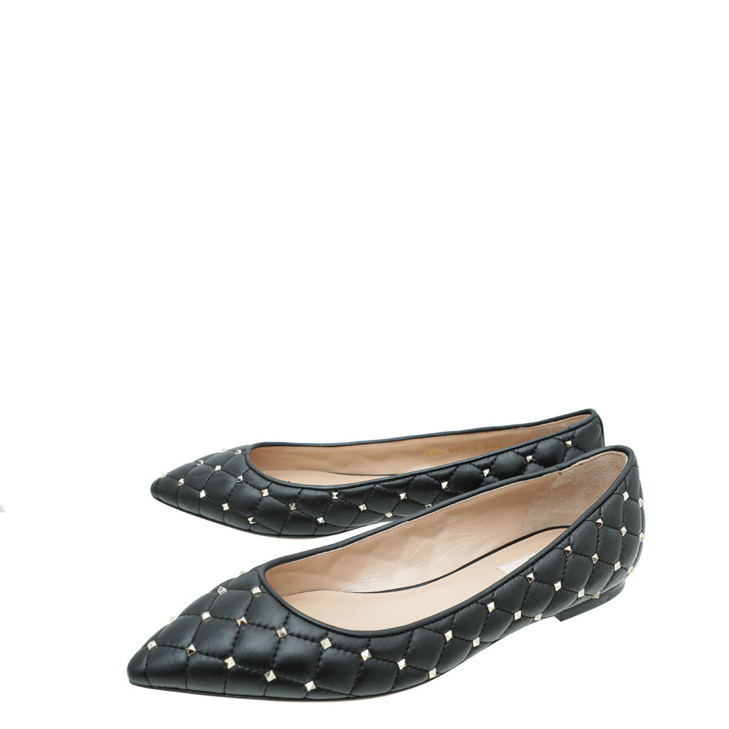 Valentino Black Rockstud Spike Flat Ballerina 38.5