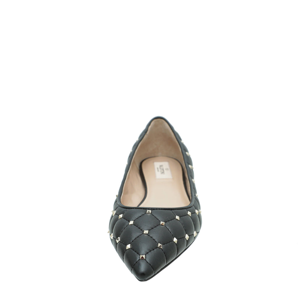 Valentino Black Rockstud Spike Flat Ballerina 38.5