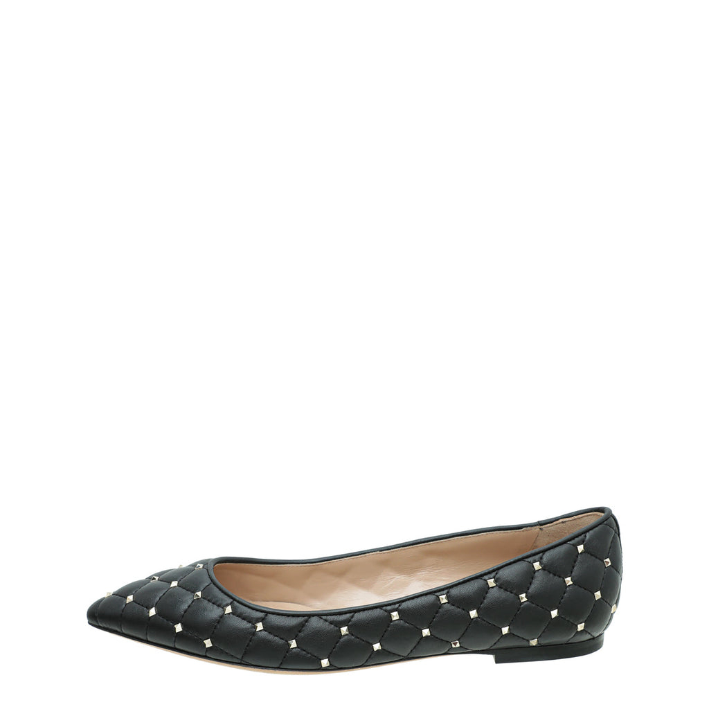 Valentino Black Rockstud Spike Flat Ballerina 38.5