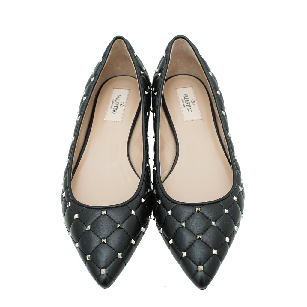 Valentino Black Rockstud Spike Flat Ballerina 38.5
