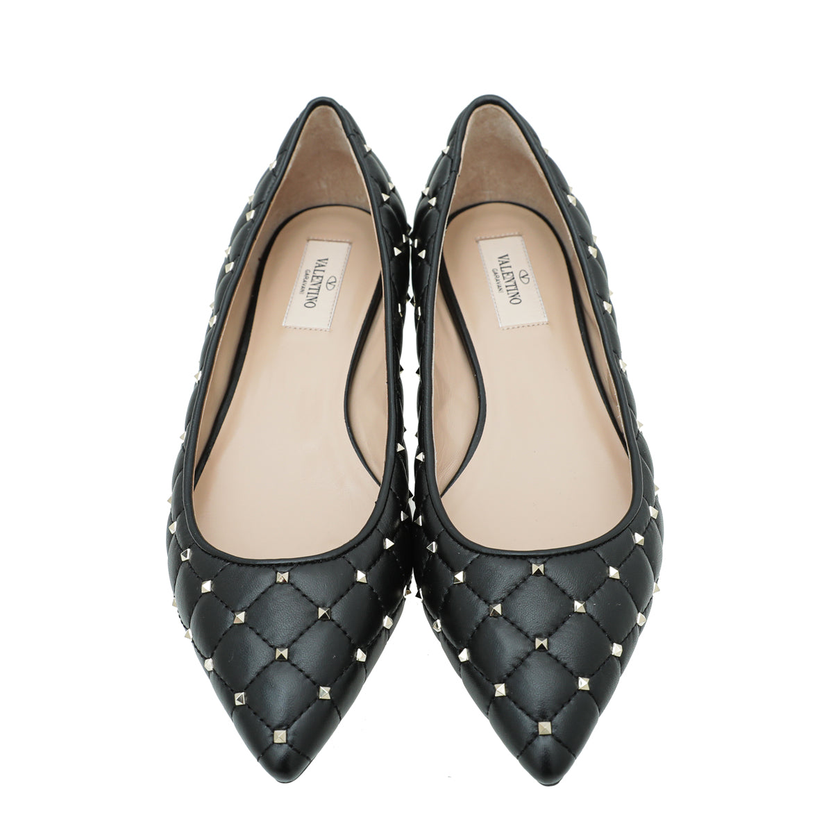 Valentino Black Rockstud Spike Flat Ballerina 38.5