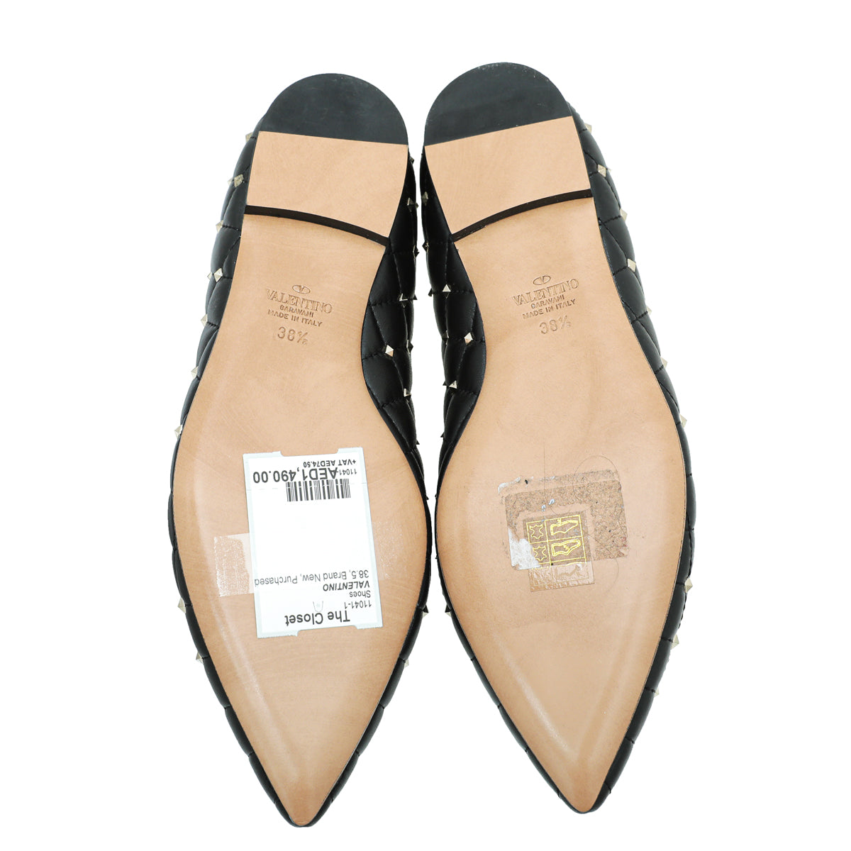 Valentino Black Rockstud Spike Flat Ballerina 38.5