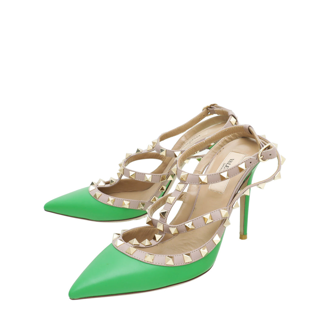 Valentino Green Rockstud Caged Ankle Strap Pump 38