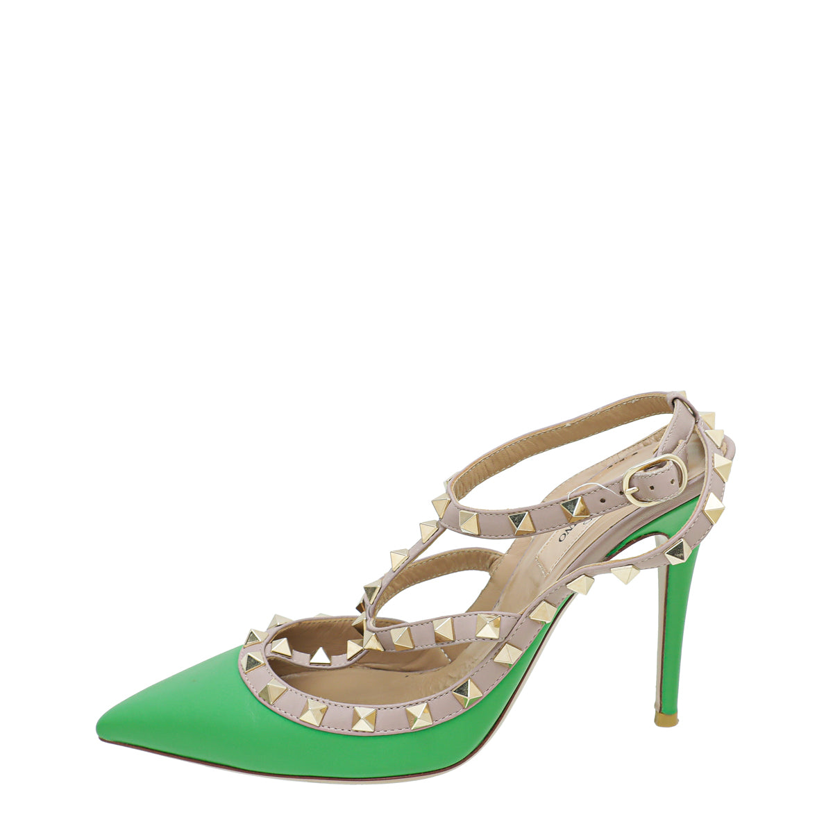 Valentino Green Rockstud Caged Ankle Strap Pump 38