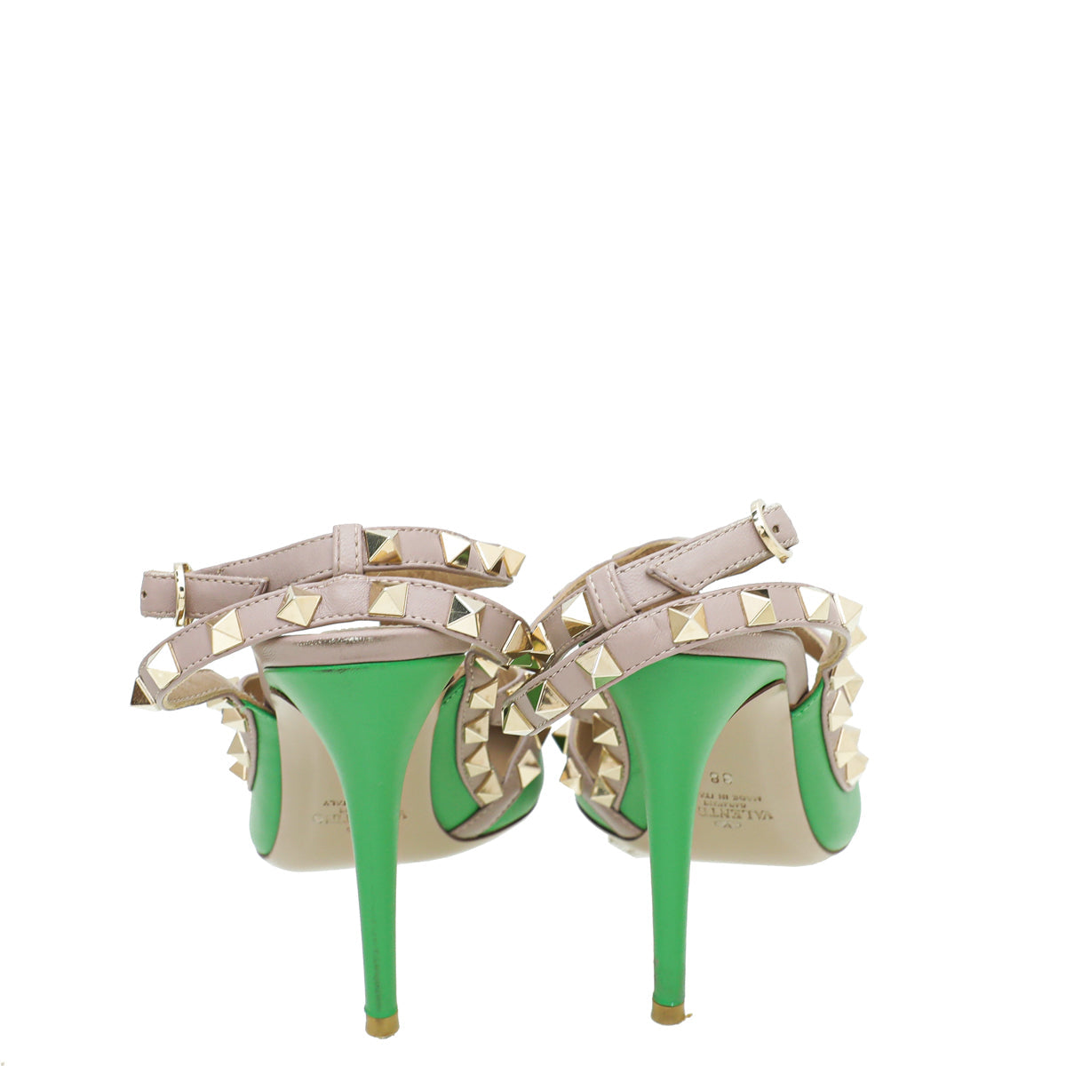 Valentino Green Rockstud Caged Ankle Strap Pump 38