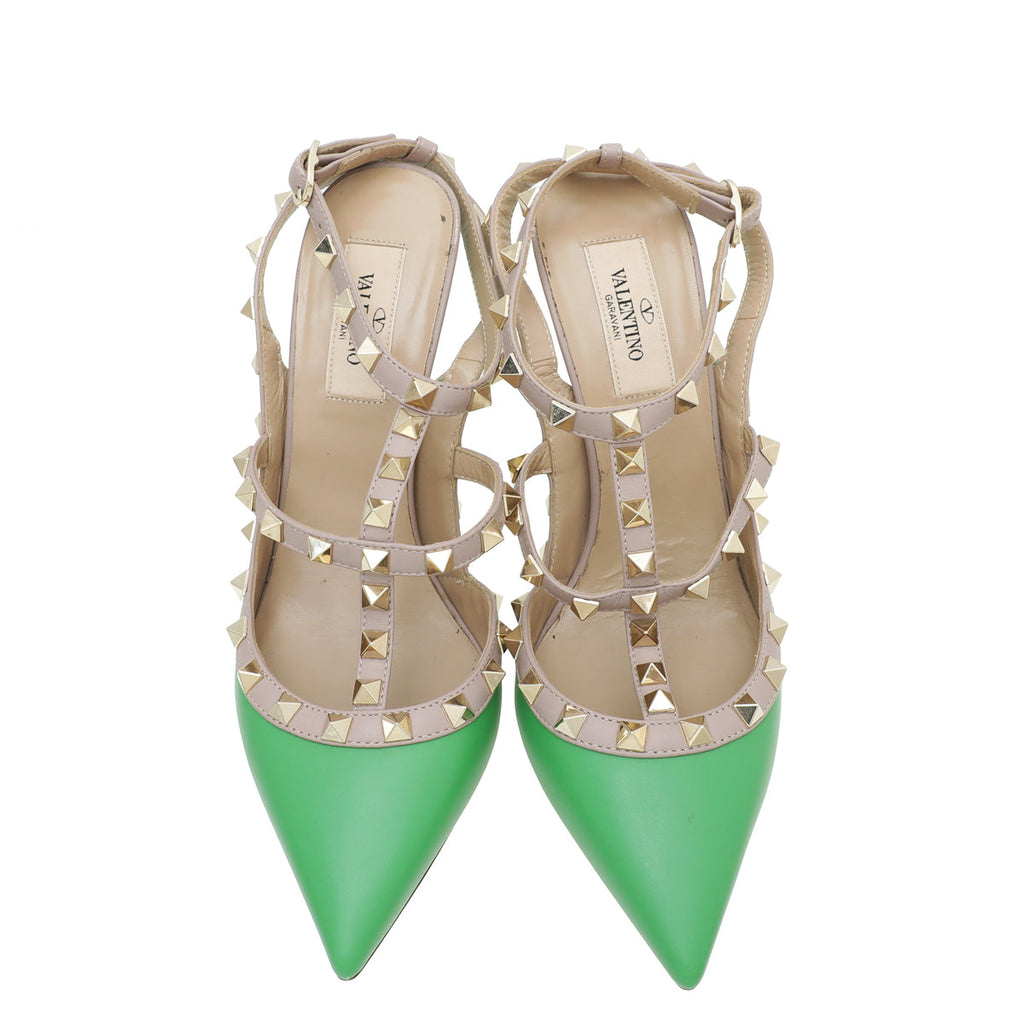 Valentino Green Rockstud Caged Ankle Strap Pump 38