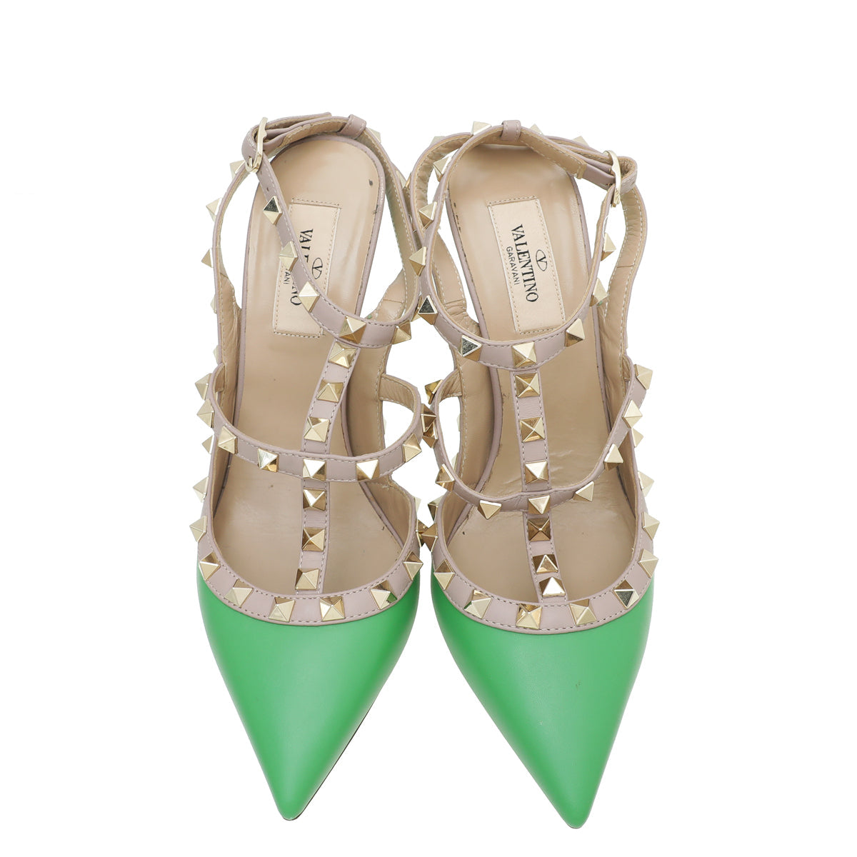 Valentino Green Rockstud Caged Ankle Strap Pump 38